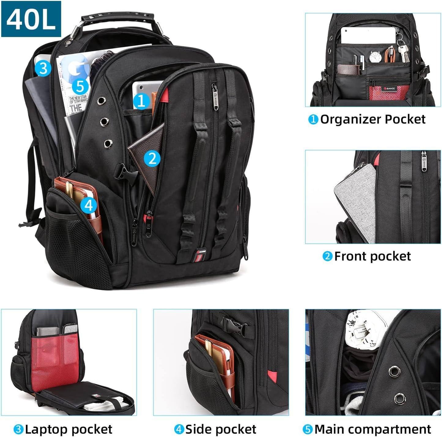 Large Laptop Backpack – 40L TSA-Approved Oxford Travel Pack