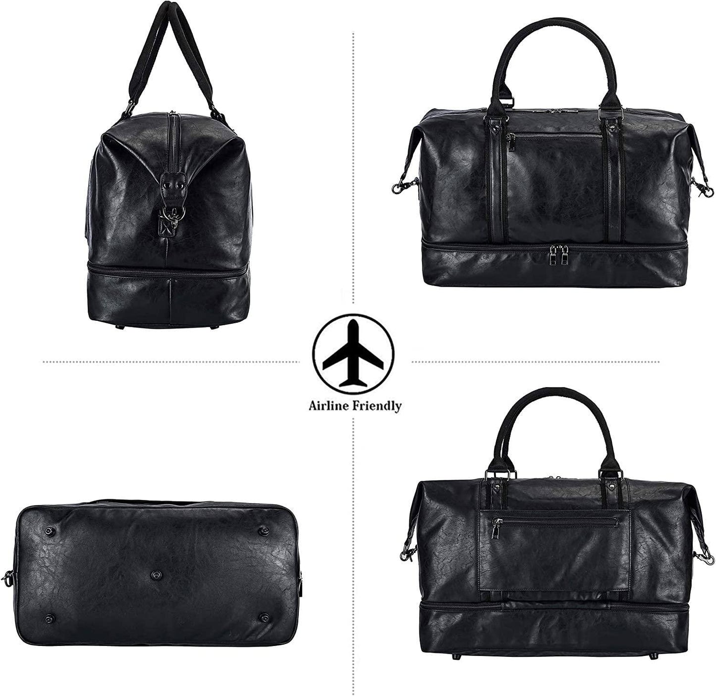 Leather Travel Bag with Shoe Pouch – 52L PU Leather Weekender Duffel