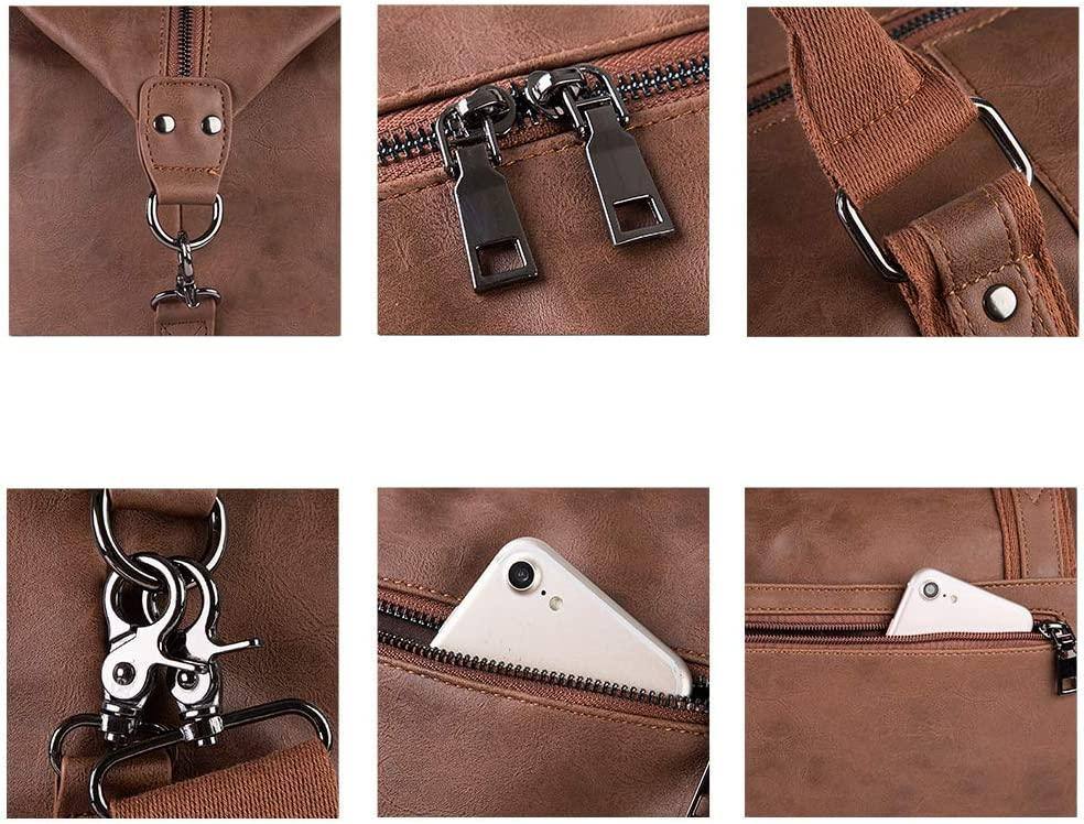 Leather Travel Bag with Shoe Pouch – 52L PU Leather Weekender Duffel