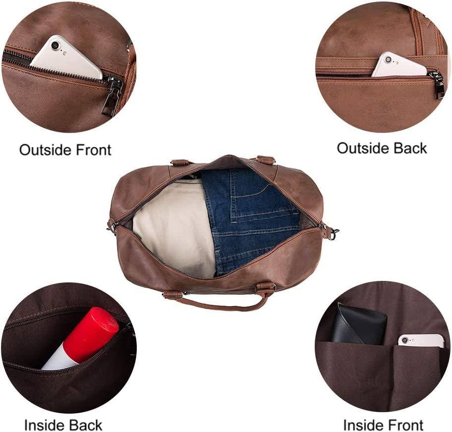 Leather Travel Bag with Shoe Pouch – 52L PU Leather Weekender Duffel