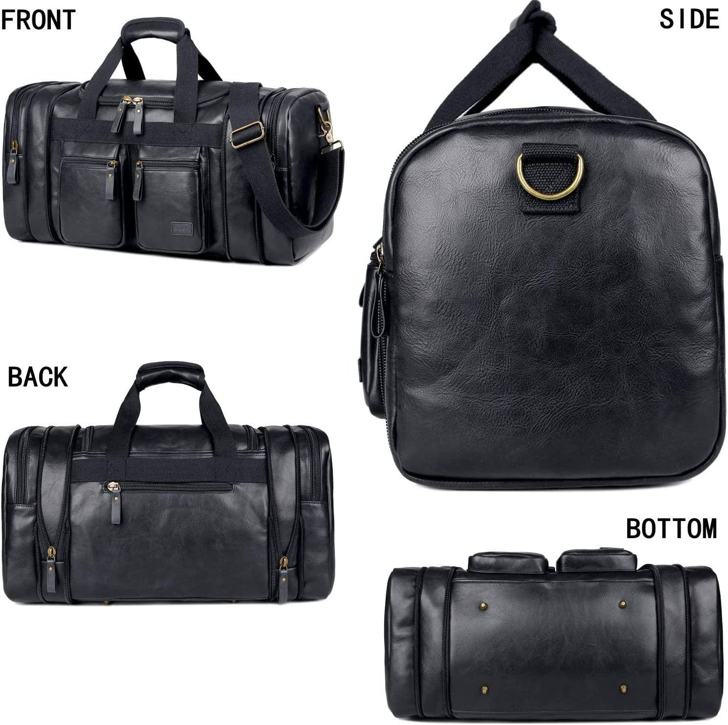 Stylish Leather Travel Duffel Weekender Bag – 40L Expandable Carry-On
