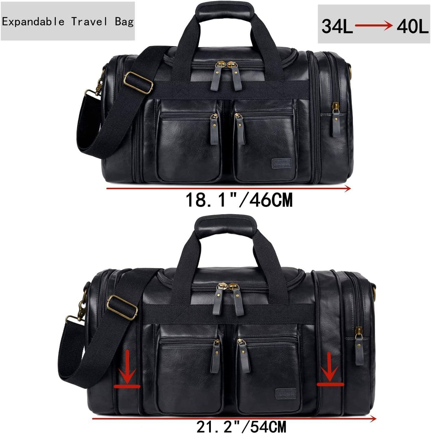 Stylish Leather Travel Duffel Weekender Bag – 40L Expandable Carry-On