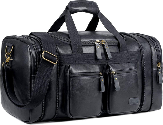 Stylish Leather Travel Duffel Weekender Bag – 40L Expandable Carry-On