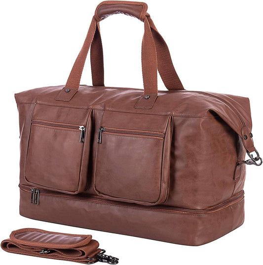 Leather Overnight Bag for Men – Waterproof Vegan Carry-On Weekender