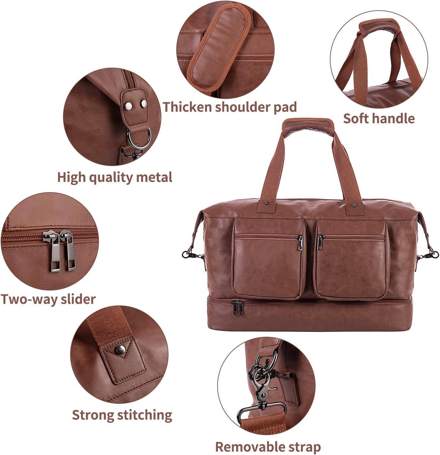 Leather Overnight Bag for Men – Waterproof Vegan Carry-On Weekender