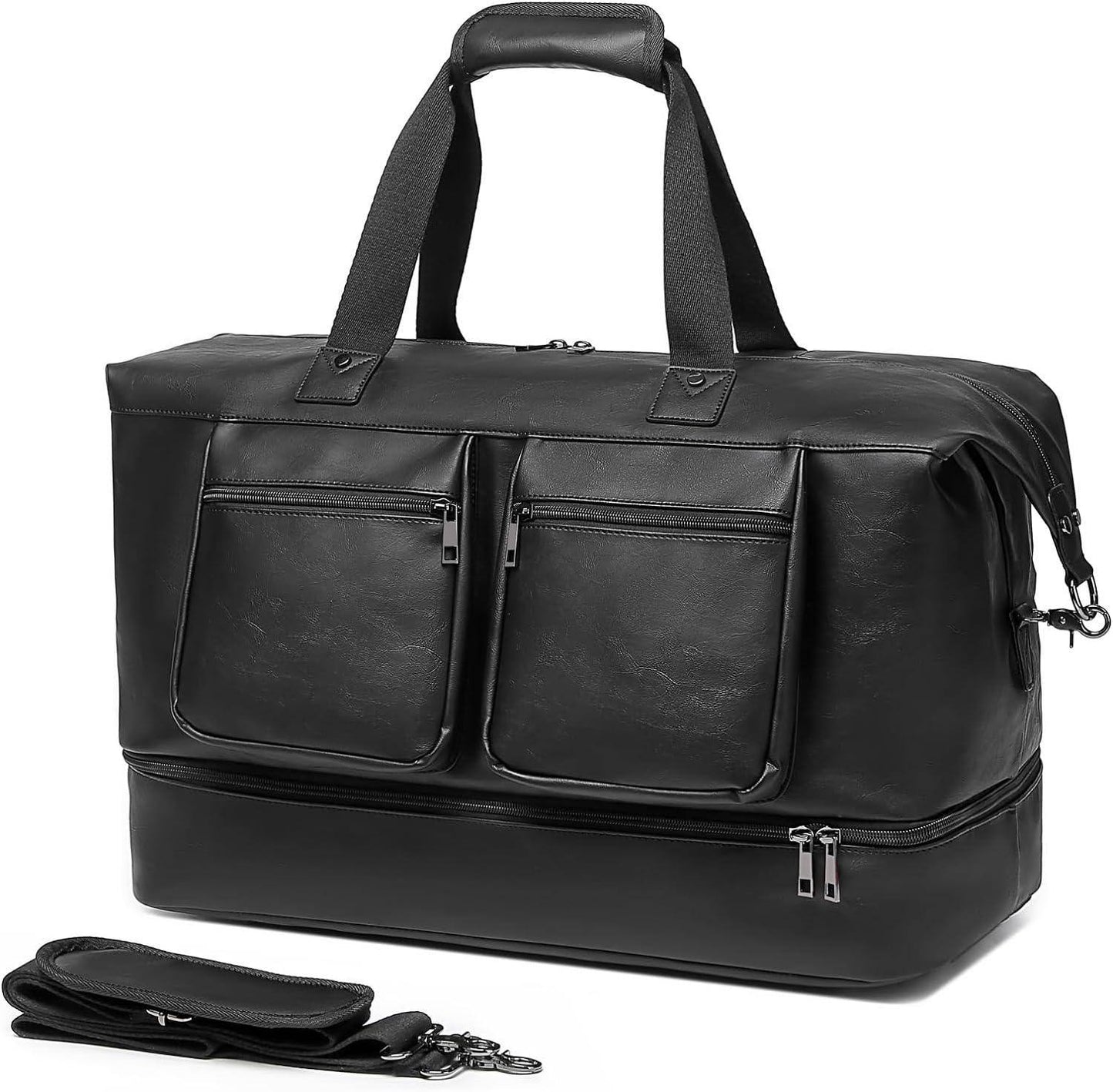 Leather Overnight Bag for Men – Waterproof Vegan Carry-On Weekender
