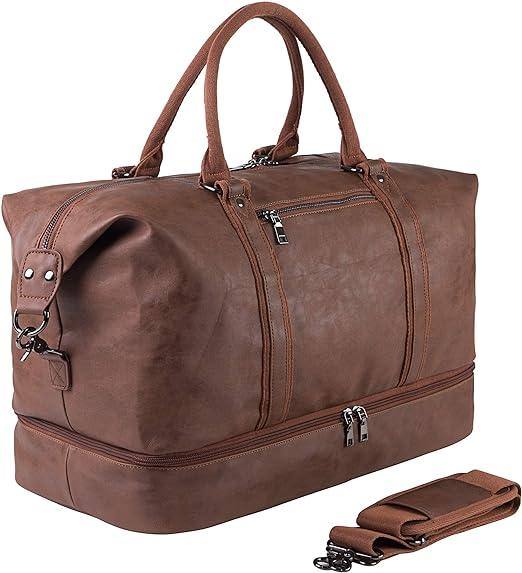 Leather Travel Bag with Shoe Pouch – 24″ Vegan Weekender Duffel