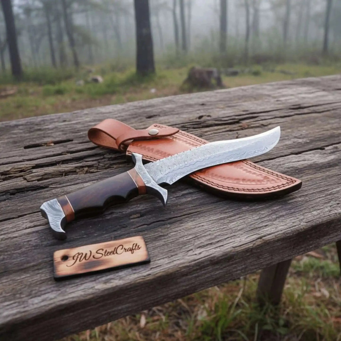Frontier Bowie Knife Recurved Clip Point Damascus Steel with Coffin Handle and S Guard – JW SteelCrafts