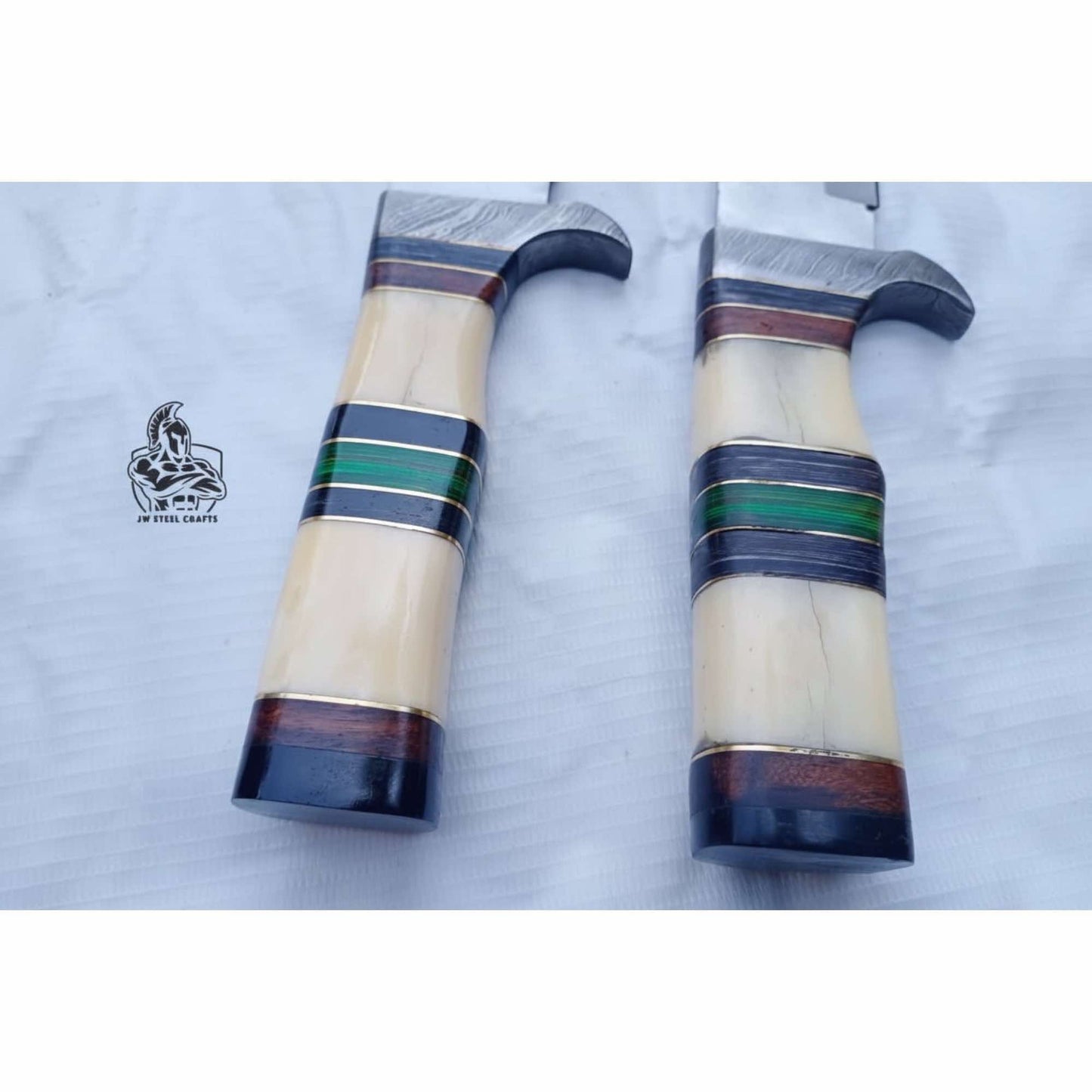 Hand Forged Frontier Bowie Knife Set, Traditional American Clip Point Knives, Stacked Bone Handles