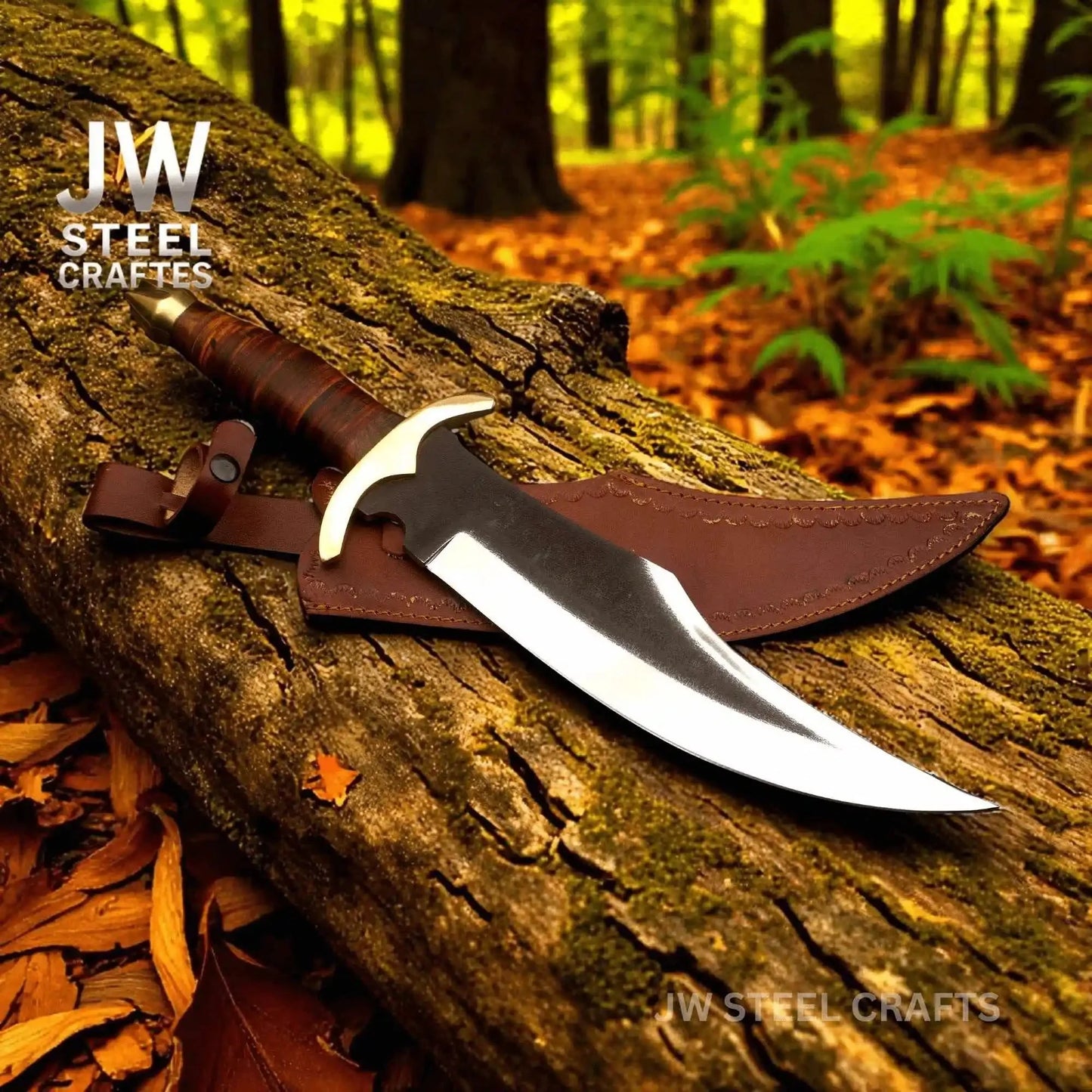Handmade Frontier Bowie Knife - High Carbon Steel, Leather Handle, Brass Crossguard