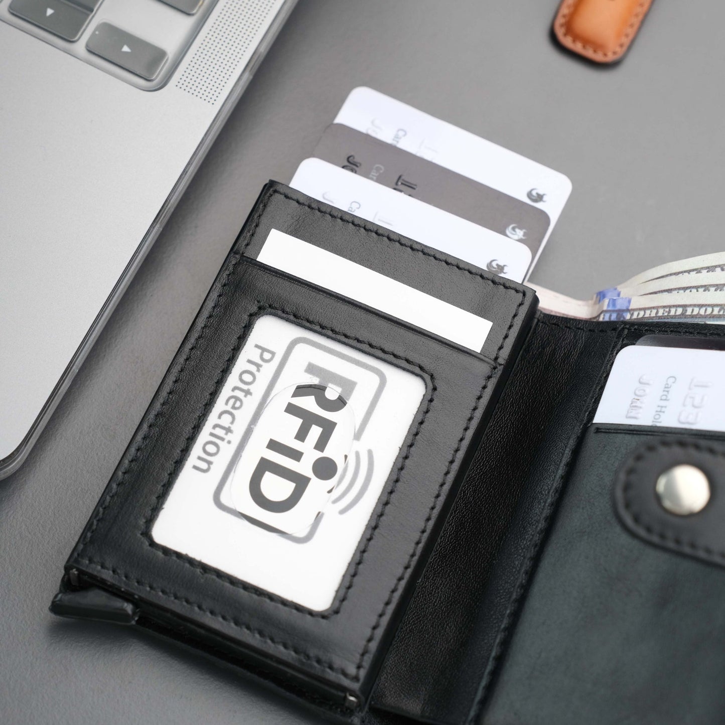 Glenrock Black Leather Pop-up Cardholder Wallet