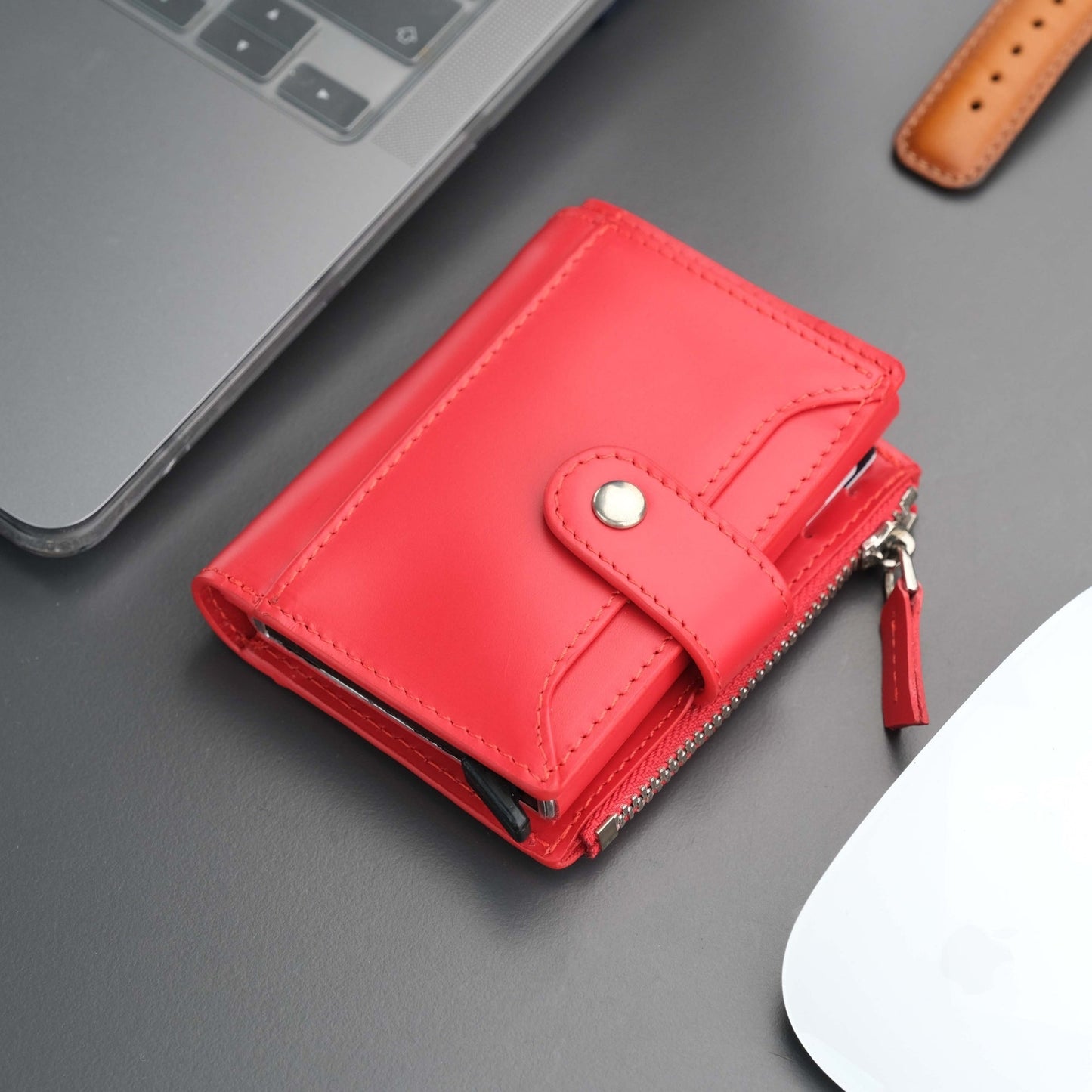 Glenrock Red Leather Pop-up Cardholder Wallet