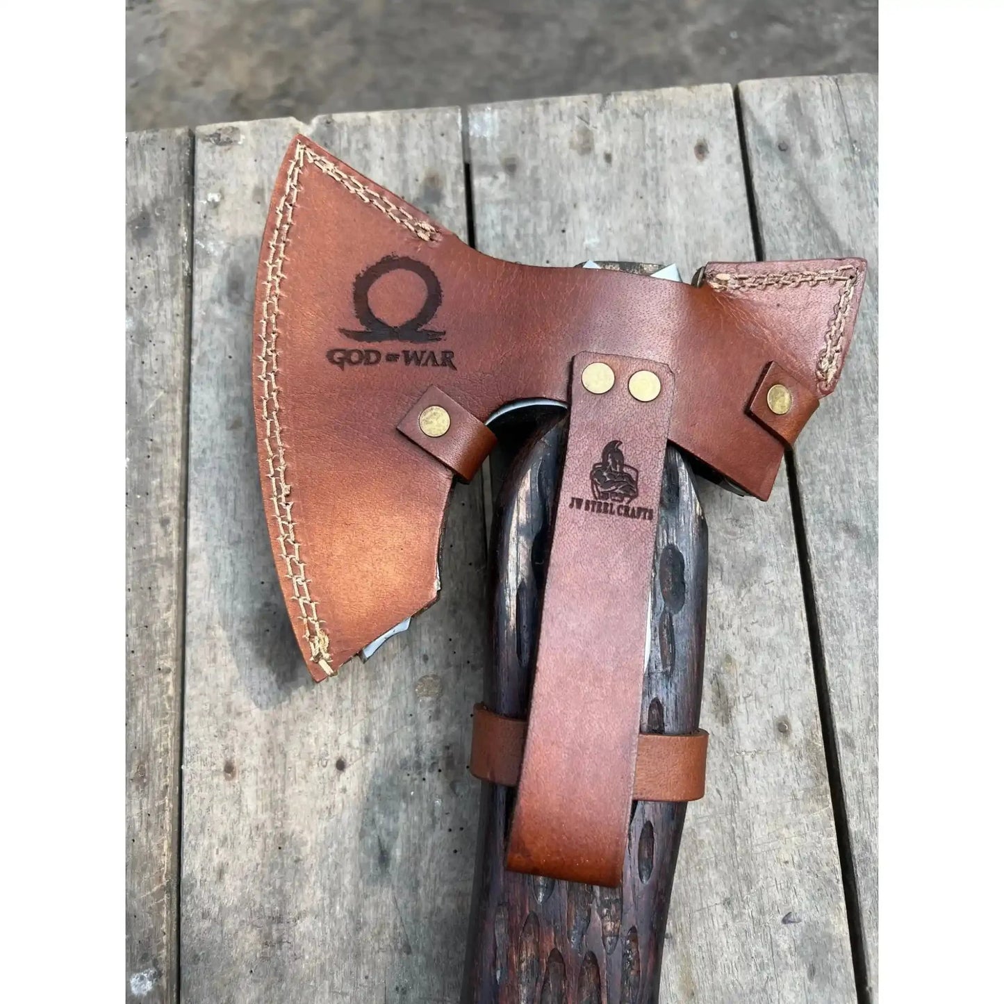 Hand Forged Viking Double-Bit Carbon Steel Axe with Norse Rune Etching and Engraved Hardwood Handle