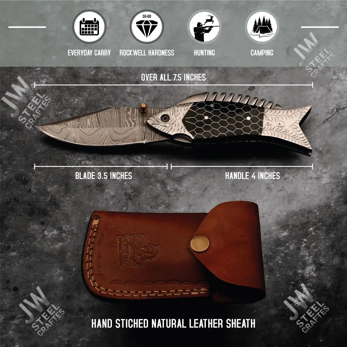 Hand Forged Damascus Steel Folding Knife – Honeycomb, Pinecone & Brass Handle Variations