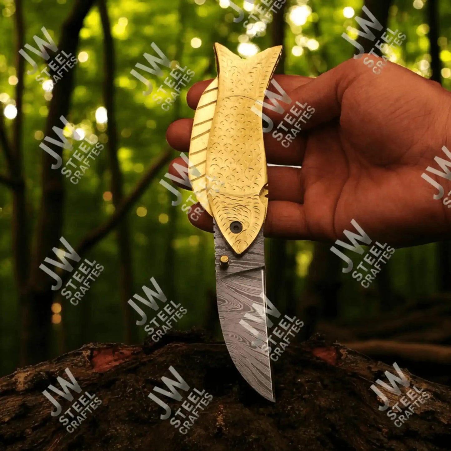 Hand Forged Damascus Steel Folding Knife – Honeycomb, Pinecone & Brass Handle Variations