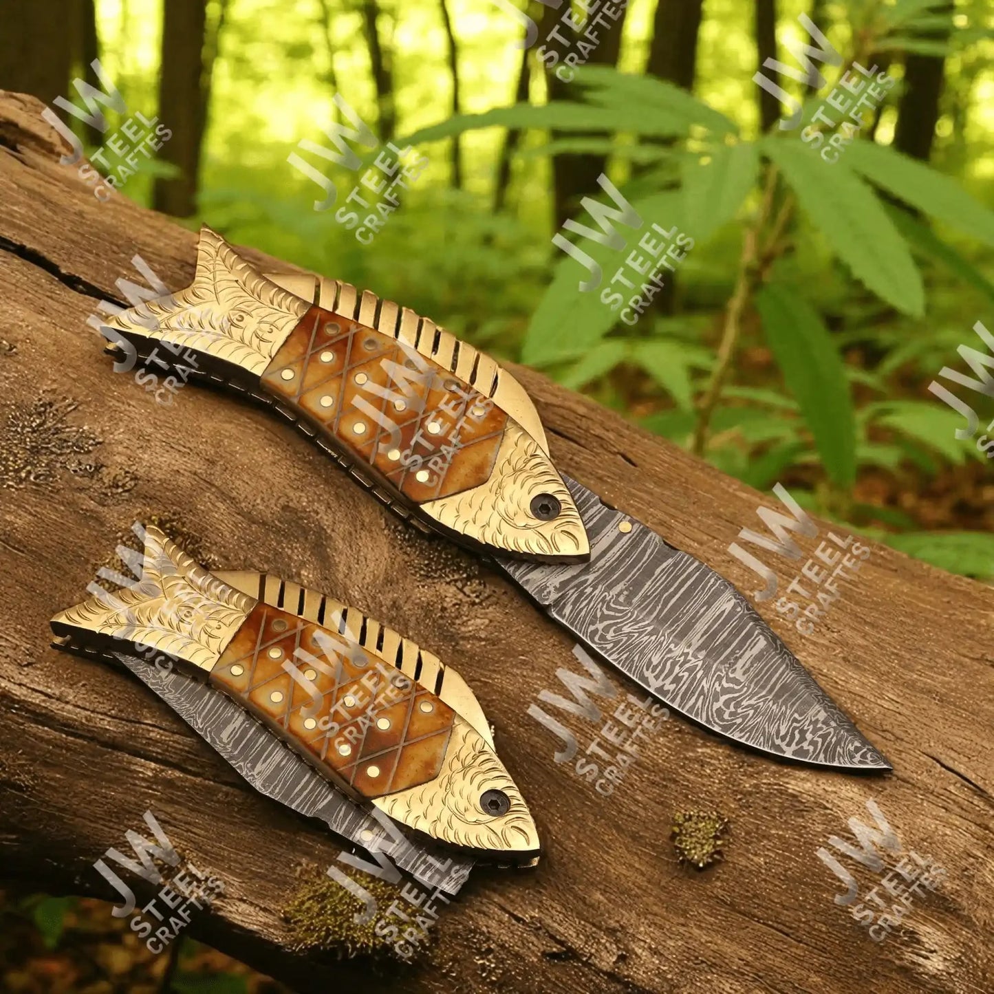 Hand Forged Damascus Steel Folding Knife – Honeycomb, Pinecone & Brass Handle Variations
