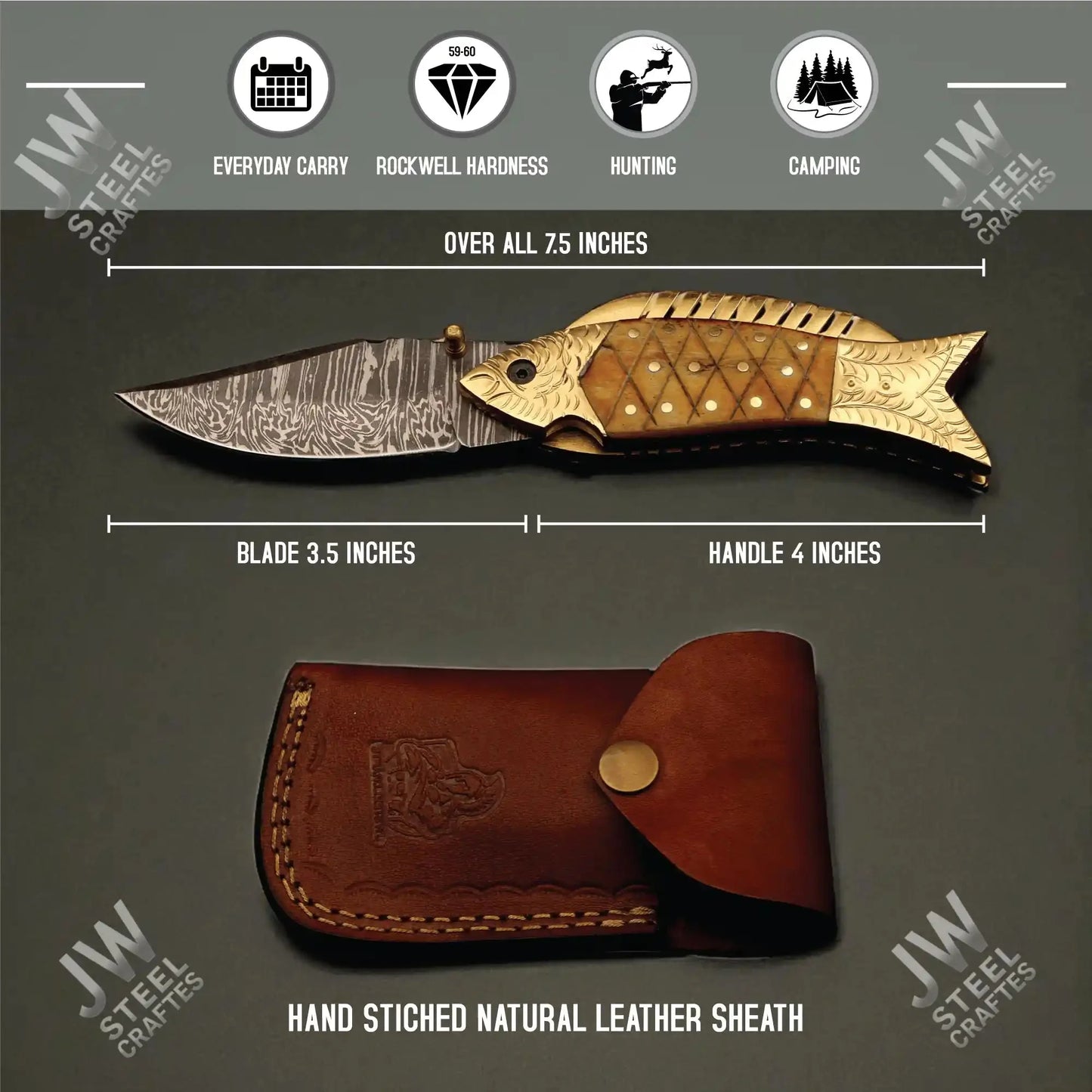 Hand Forged Damascus Steel Folding Knife – Honeycomb, Pinecone & Brass Handle Variations