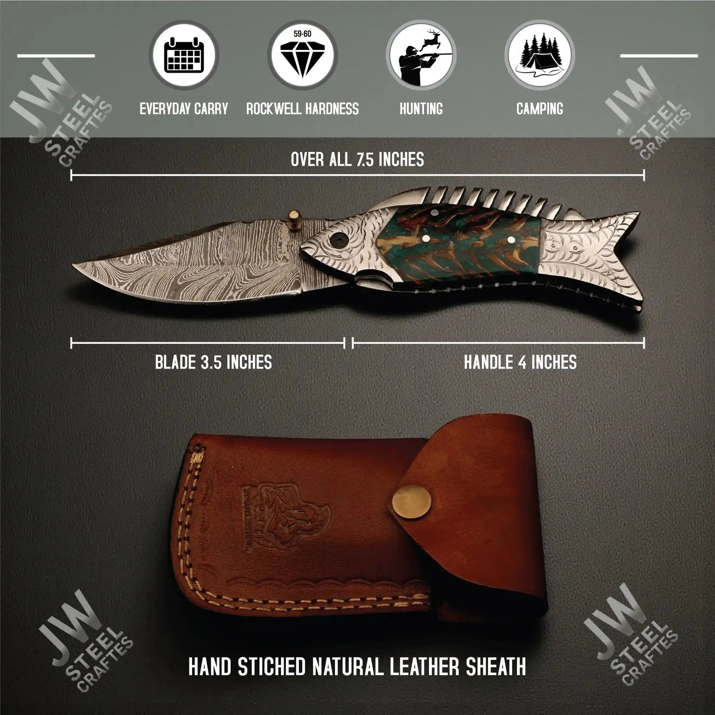Hand Forged Damascus Steel Folding Knife – Honeycomb, Pinecone & Brass Handle Variations