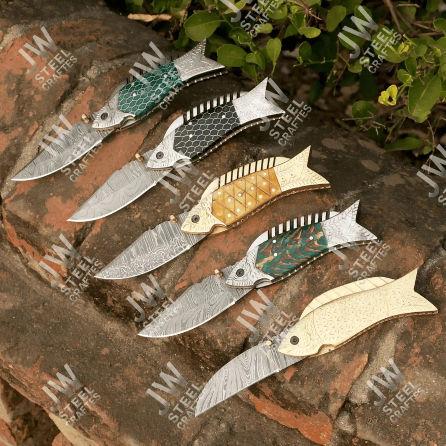 Hand Forged Damascus Steel Folding Knife – Honeycomb, Pinecone & Brass Handle Variations
