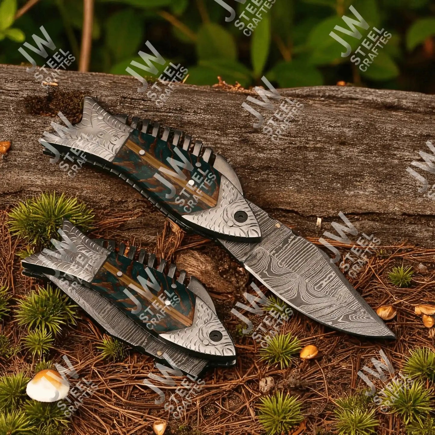 Hand Forged Damascus Steel Folding Knife – Honeycomb, Pinecone & Brass Handle Variations