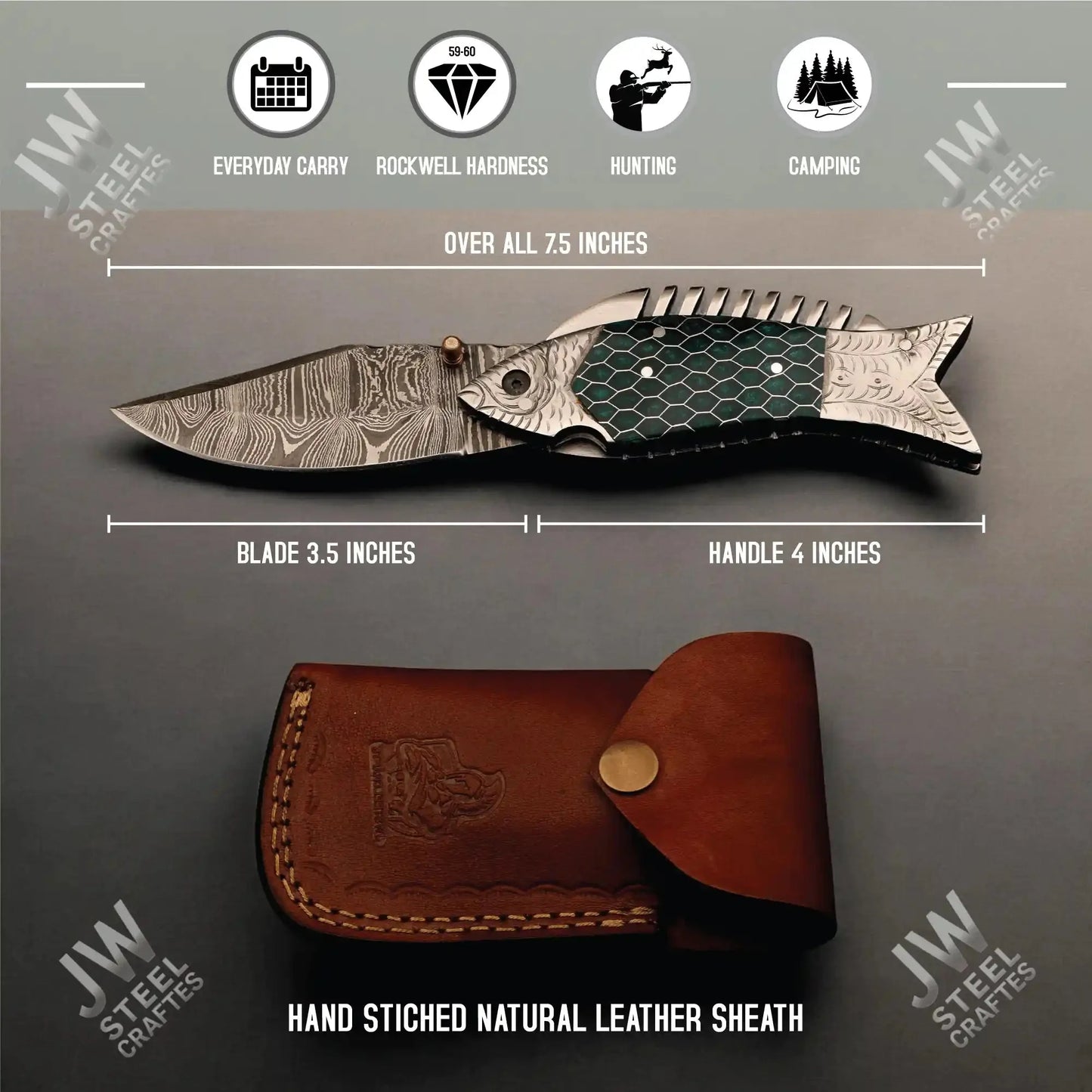 Hand Forged Damascus Steel Folding Knife – Honeycomb, Pinecone & Brass Handle Variations