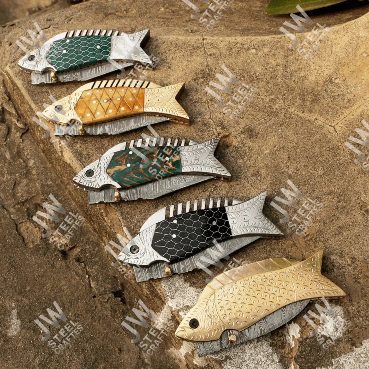 Hand Forged Damascus Steel Folding Knife – Honeycomb, Pinecone & Brass Handle Variations