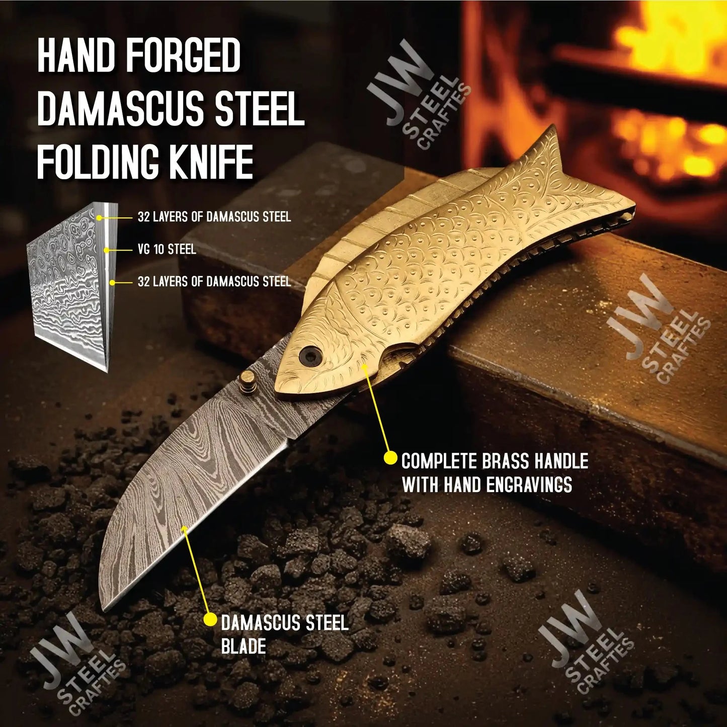Hand Forged Damascus Steel Folding Knife – Honeycomb, Pinecone & Brass Handle Variations
