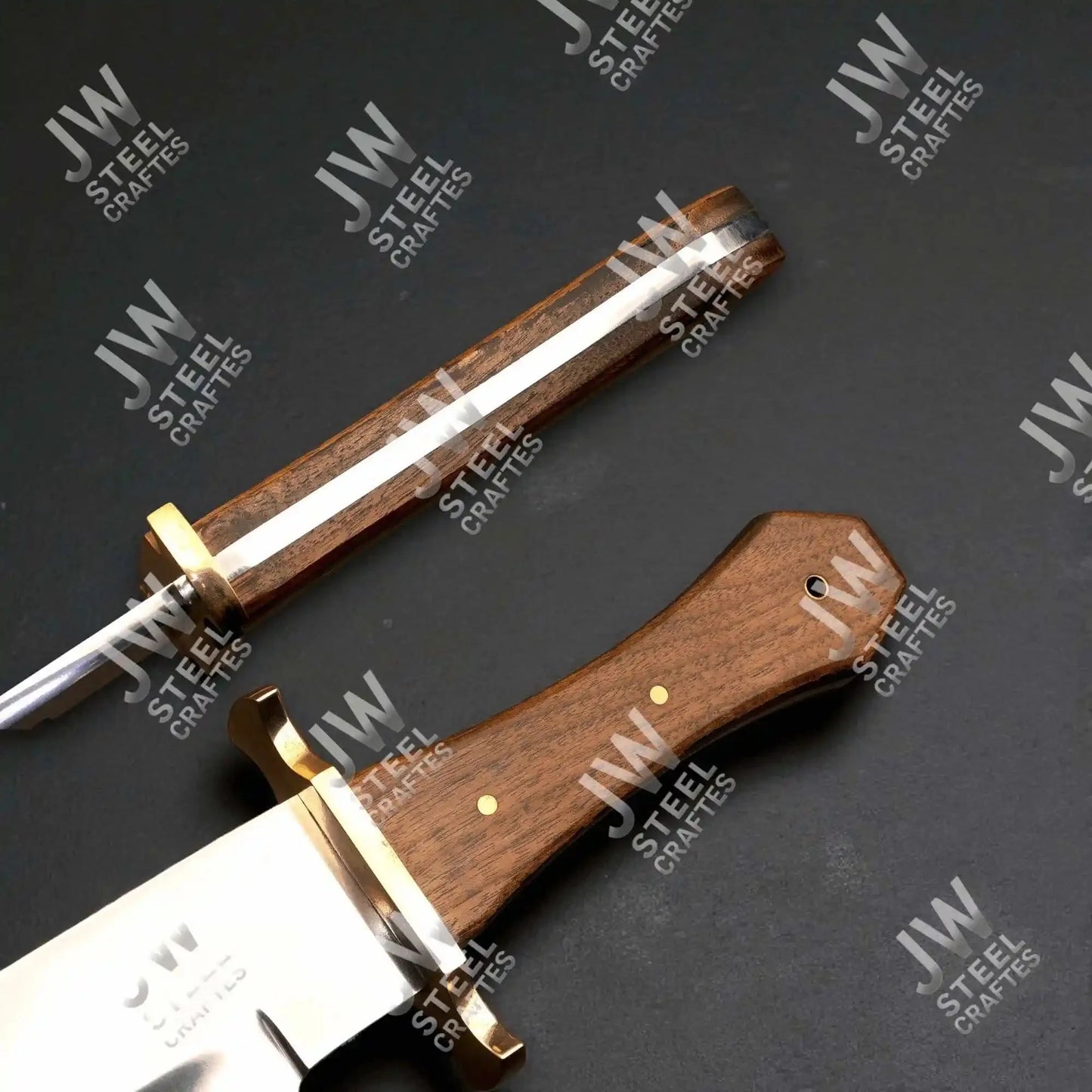 Clip Point High Carbon Steel Bowie Knife, Hand Forged, Rosewood Handle
