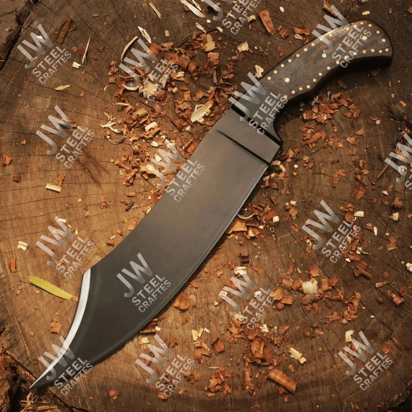 Hand Forged High Carbon Steel Persian-Style Bowie Knife, Upswept Trailing Point Blade, Pakka Wood Handle, JW SteelCrafts