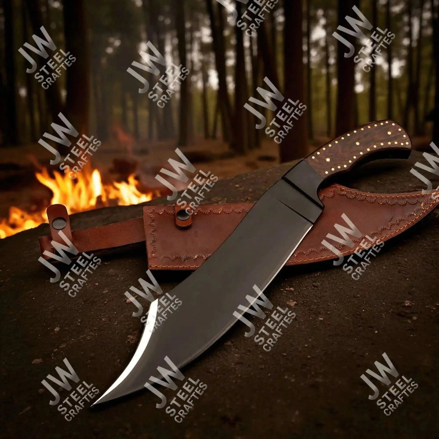 Hand Forged High Carbon Steel Persian-Style Bowie Knife, Upswept Trailing Point Blade, Pakka Wood Handle, JW SteelCrafts