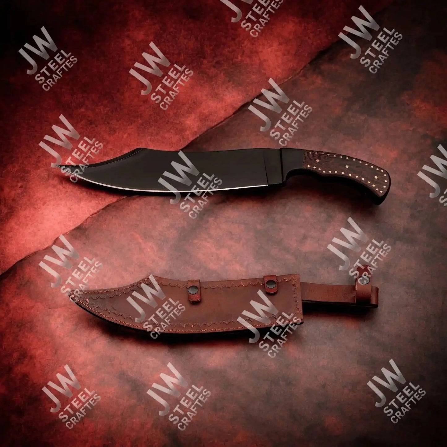 Hand Forged High Carbon Steel Persian-Style Bowie Knife, Upswept Trailing Point Blade, Pakka Wood Handle, JW SteelCrafts
