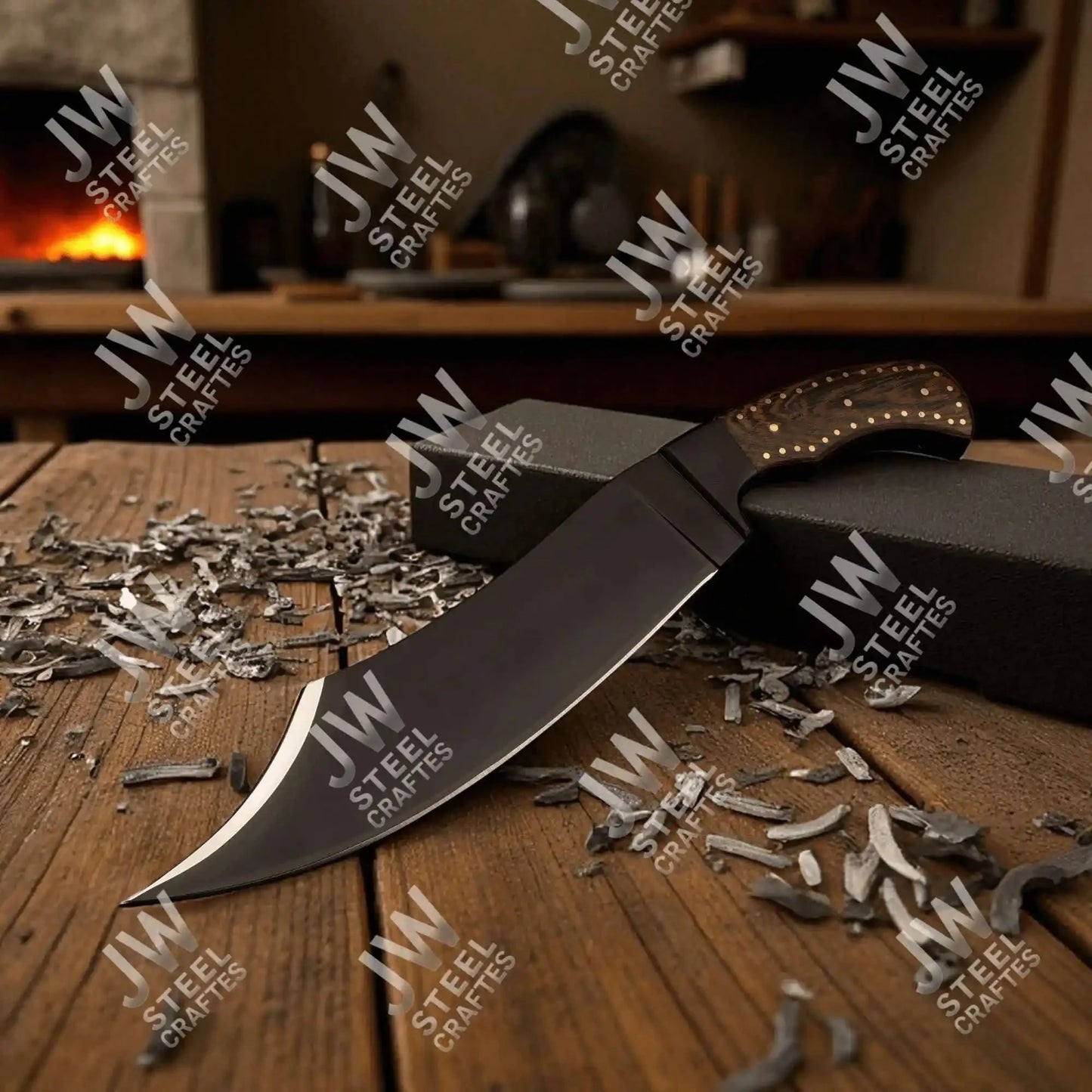 Hand Forged High Carbon Steel Persian-Style Bowie Knife, Upswept Trailing Point Blade, Pakka Wood Handle, JW SteelCrafts
