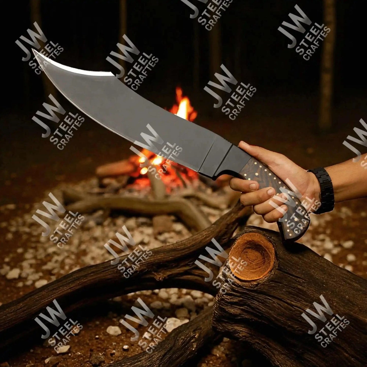 Hand Forged High Carbon Steel Persian-Style Bowie Knife, Upswept Trailing Point Blade, Pakka Wood Handle, JW SteelCrafts