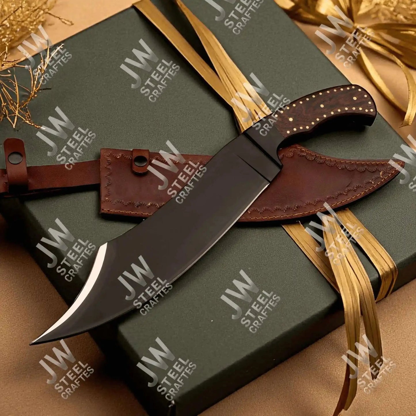 Hand Forged High Carbon Steel Persian-Style Bowie Knife, Upswept Trailing Point Blade, Pakka Wood Handle, JW SteelCrafts