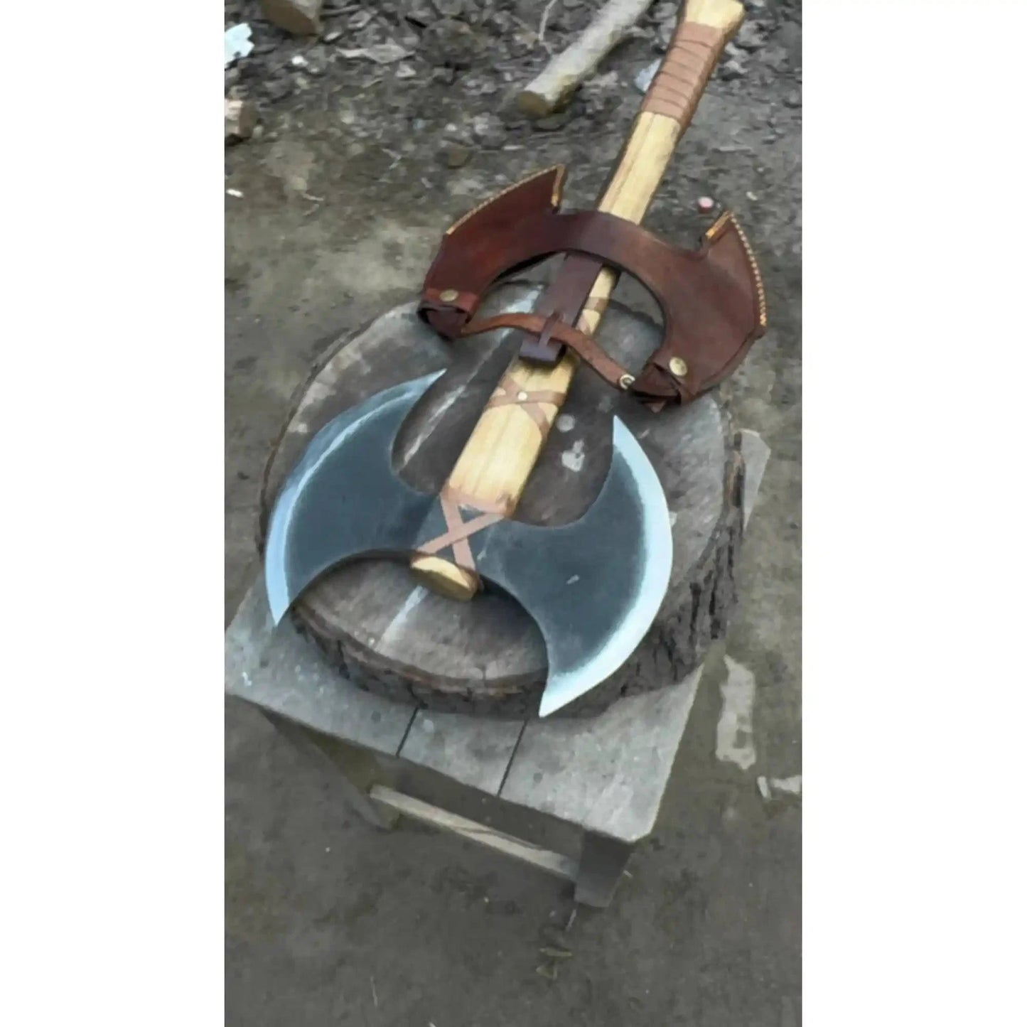 Handcrafted Double-Head Decorative Axe with Wooden Handle – JW SteelCrafts