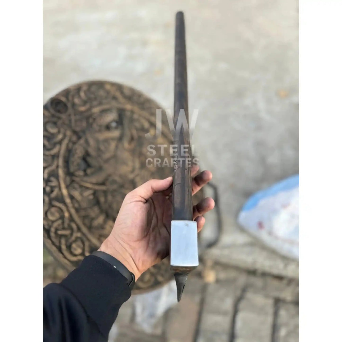 Handcrafted Viking Shield and Engraved Axe Set with Raven Motif and Norse Knotwork