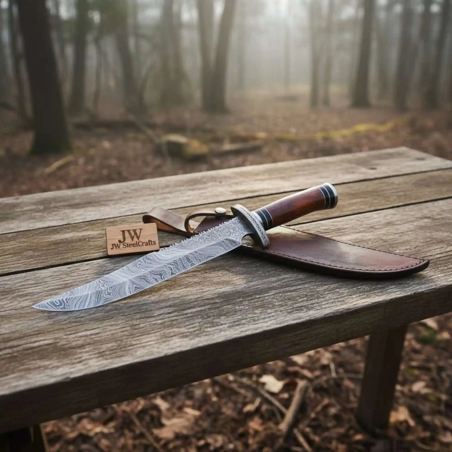 Handmade Clip Point Bowie Knife Damascus Steel Blade Custom Fixed Blade Knife JW SteelCrafts