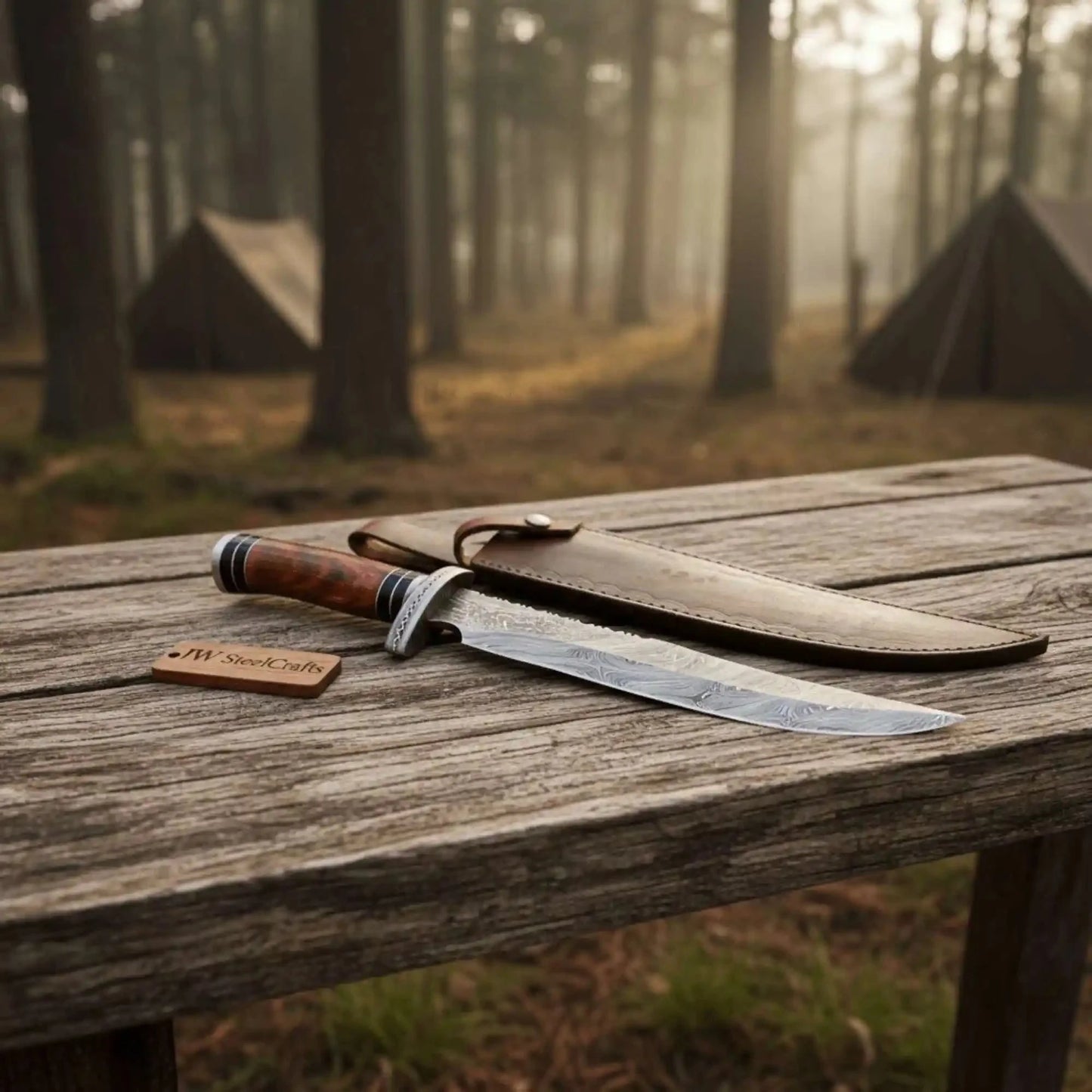 Handmade Clip Point Bowie Knife Damascus Steel Blade Custom Fixed Blade Knife JW SteelCrafts