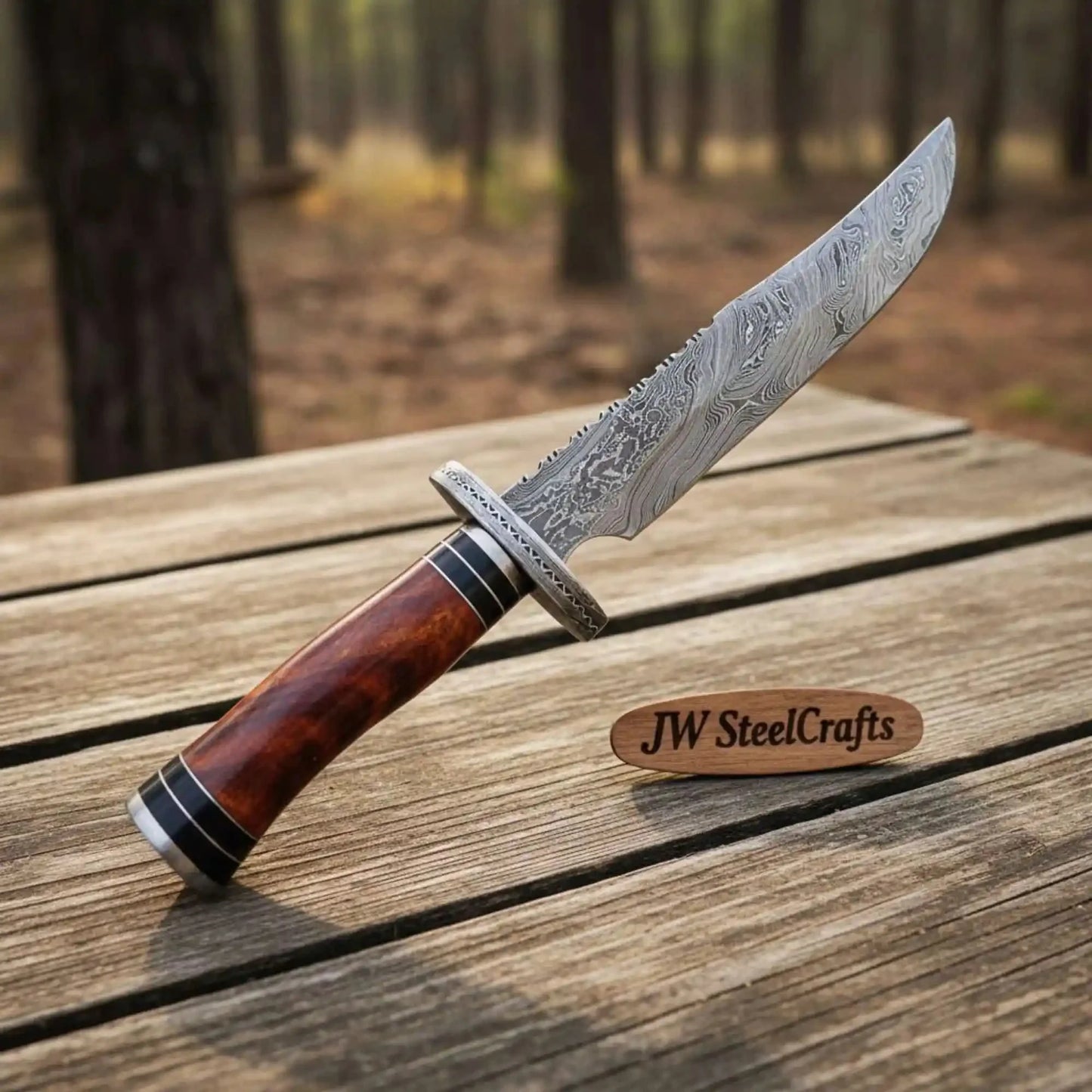 Handmade Clip Point Bowie Knife Damascus Steel Blade Custom Fixed Blade Knife JW SteelCrafts