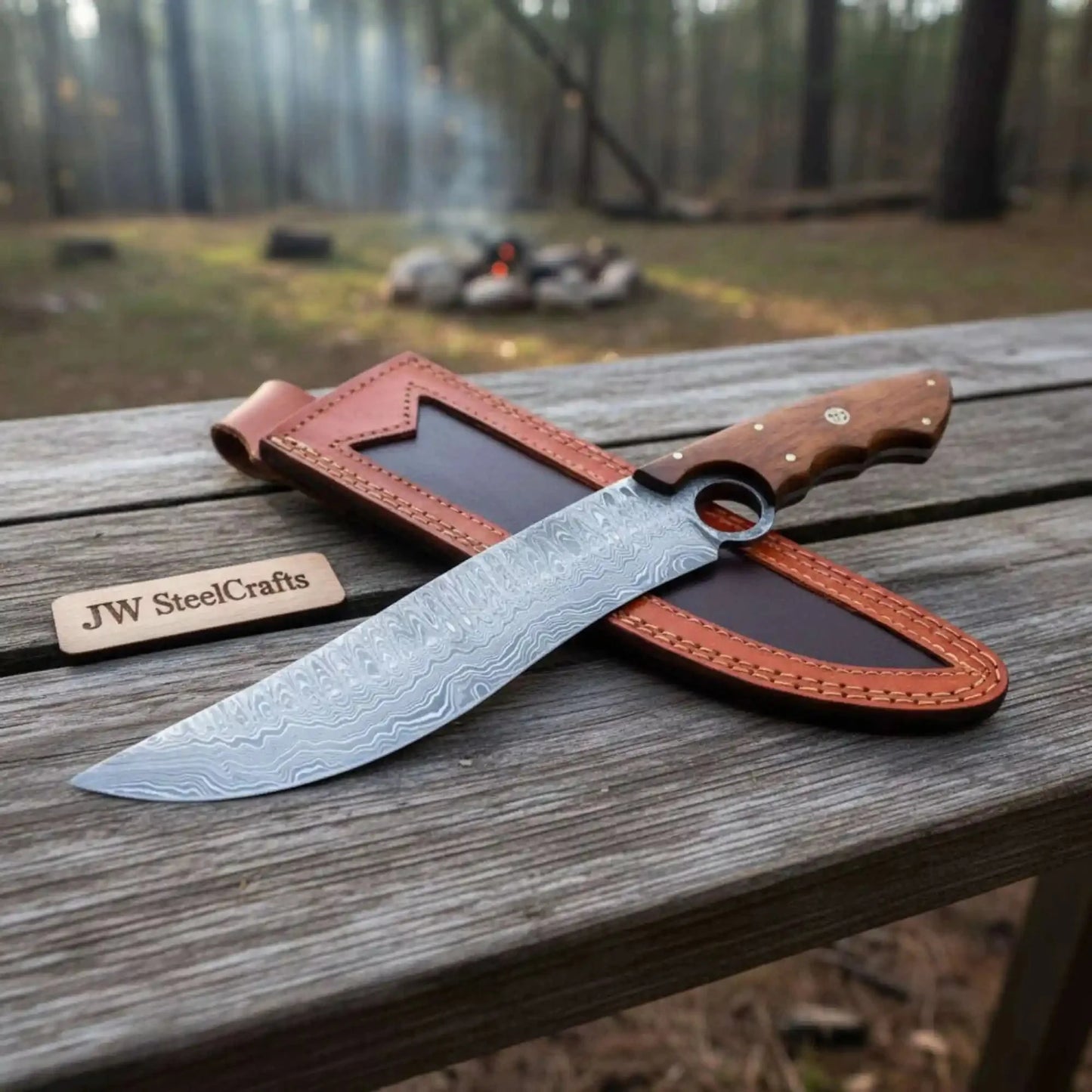 Handmade Clip Point Bowie Knife Damascus Steel Finger Choil JW SteelCrafts