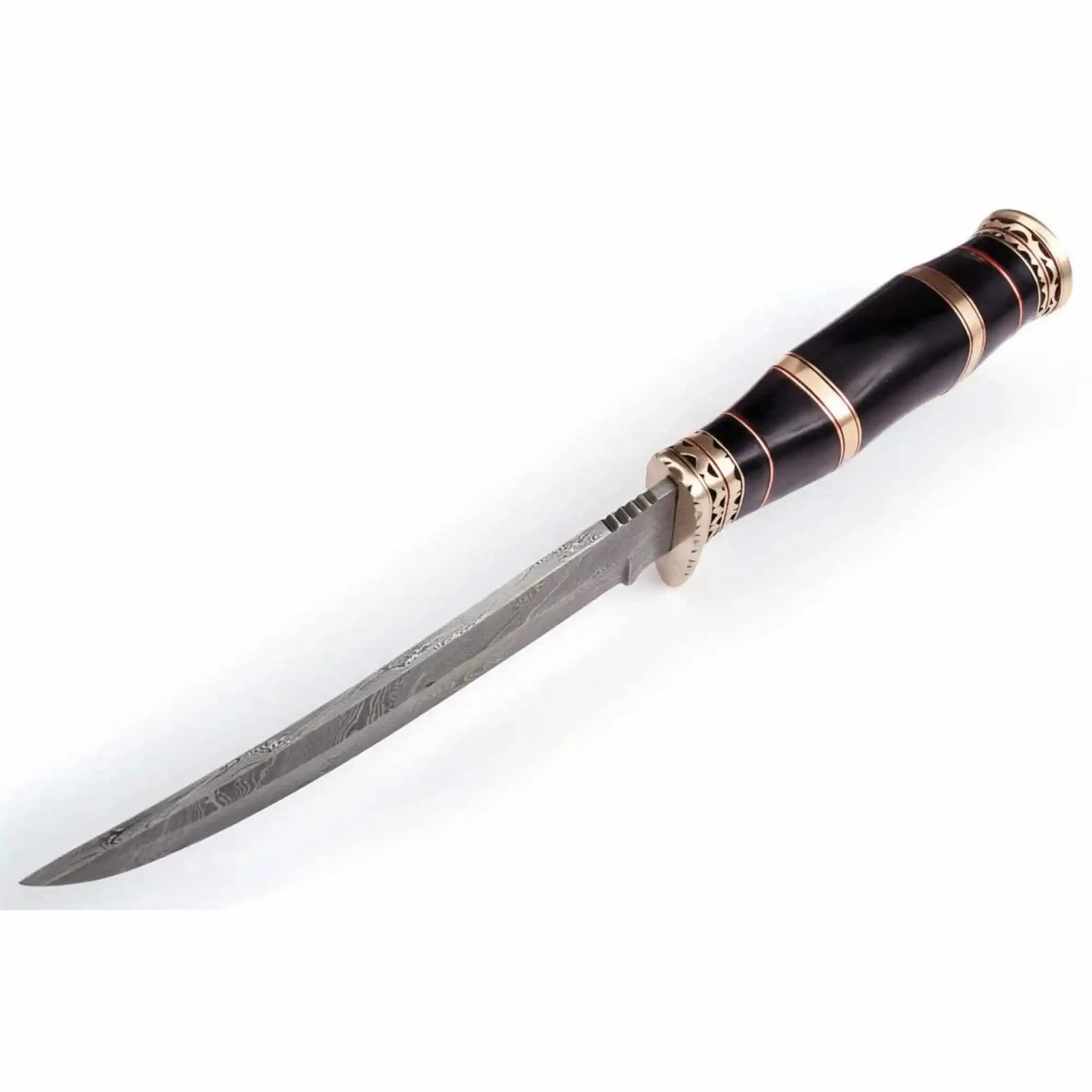 Handmade Damascus Clip Point Bowie Knife, Custom Stacked Wood Handle Fixed Blade