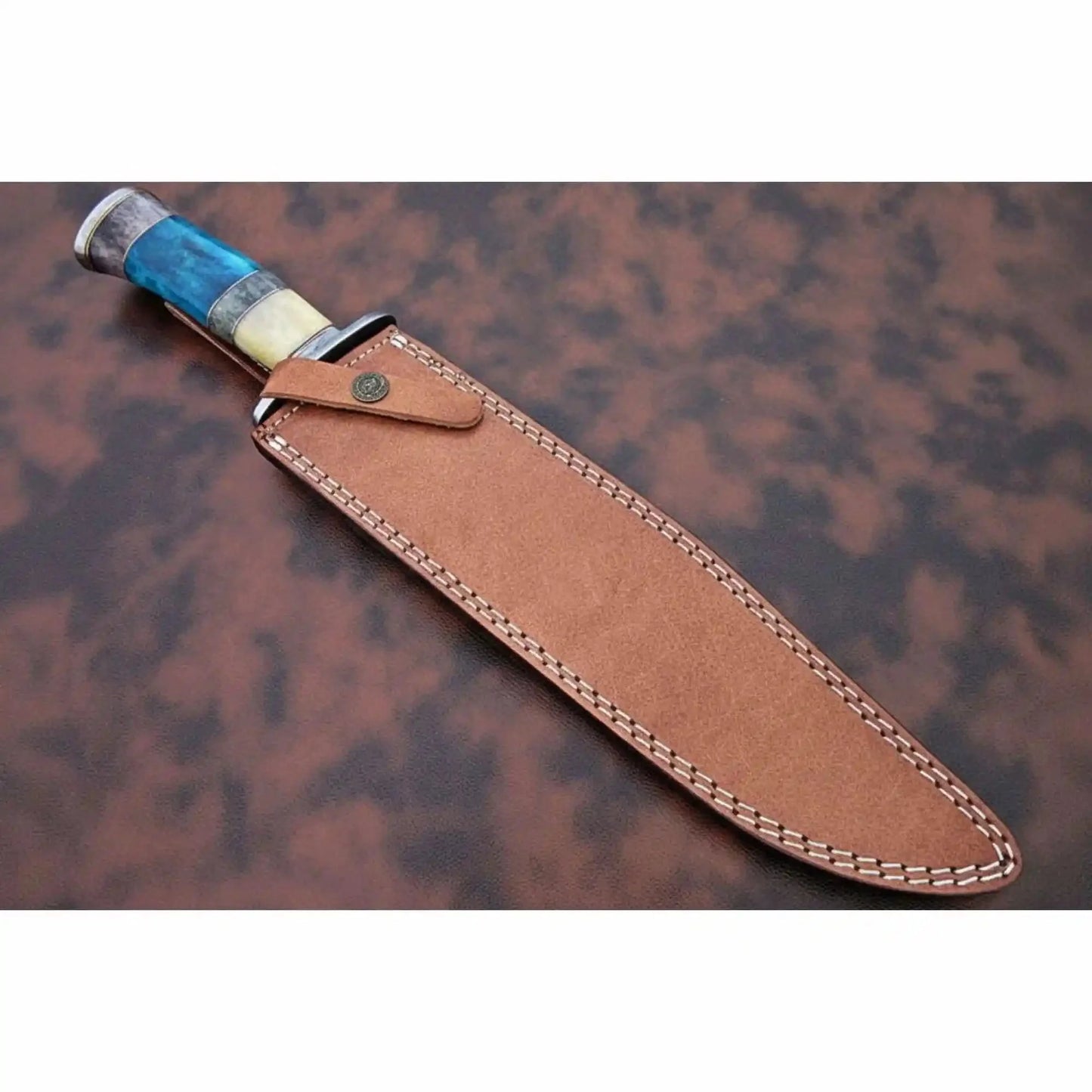 Handmade Damascus Clip Point Bowie Knife Stacked Handle Fixed Blade Hunting Knife JW SteelCrafts
