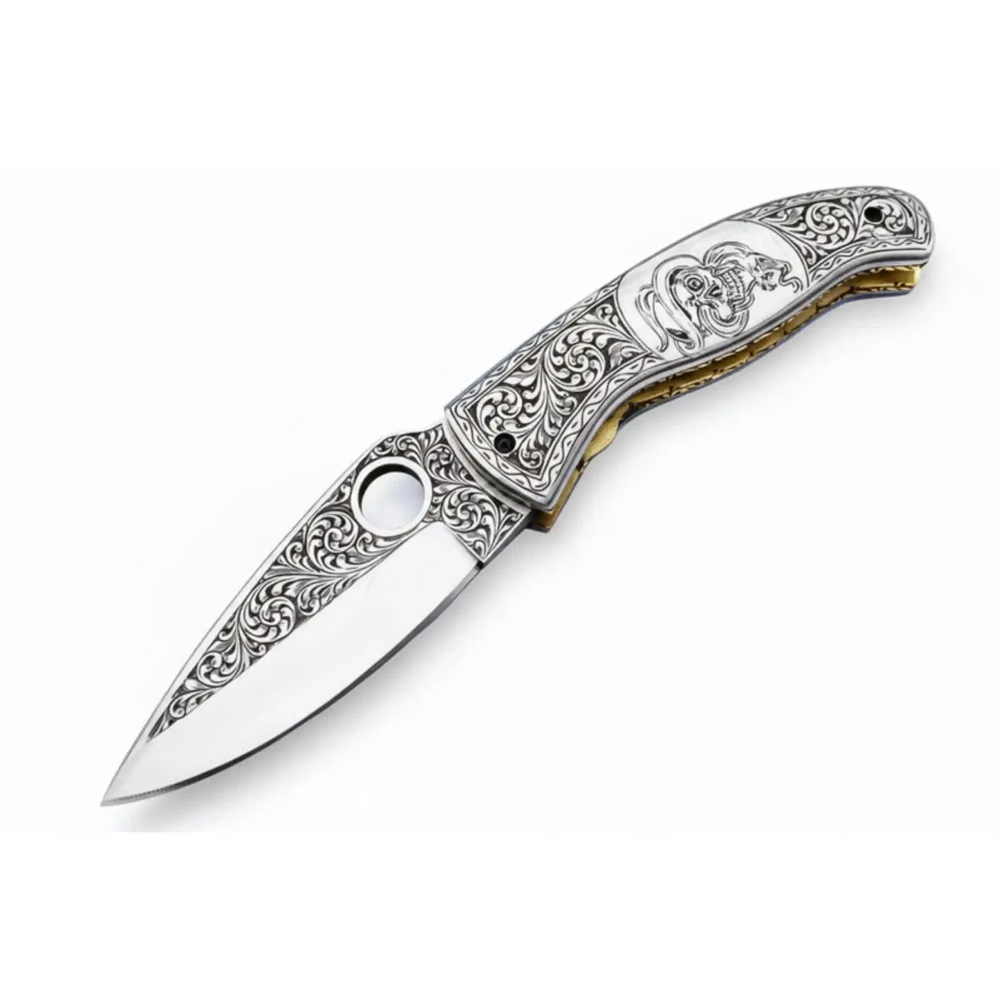 Handmade Damascus Folding Knife, Engraved Bone Handle Pocket Knife, Custom EDC Folder | JW SteelCrafts