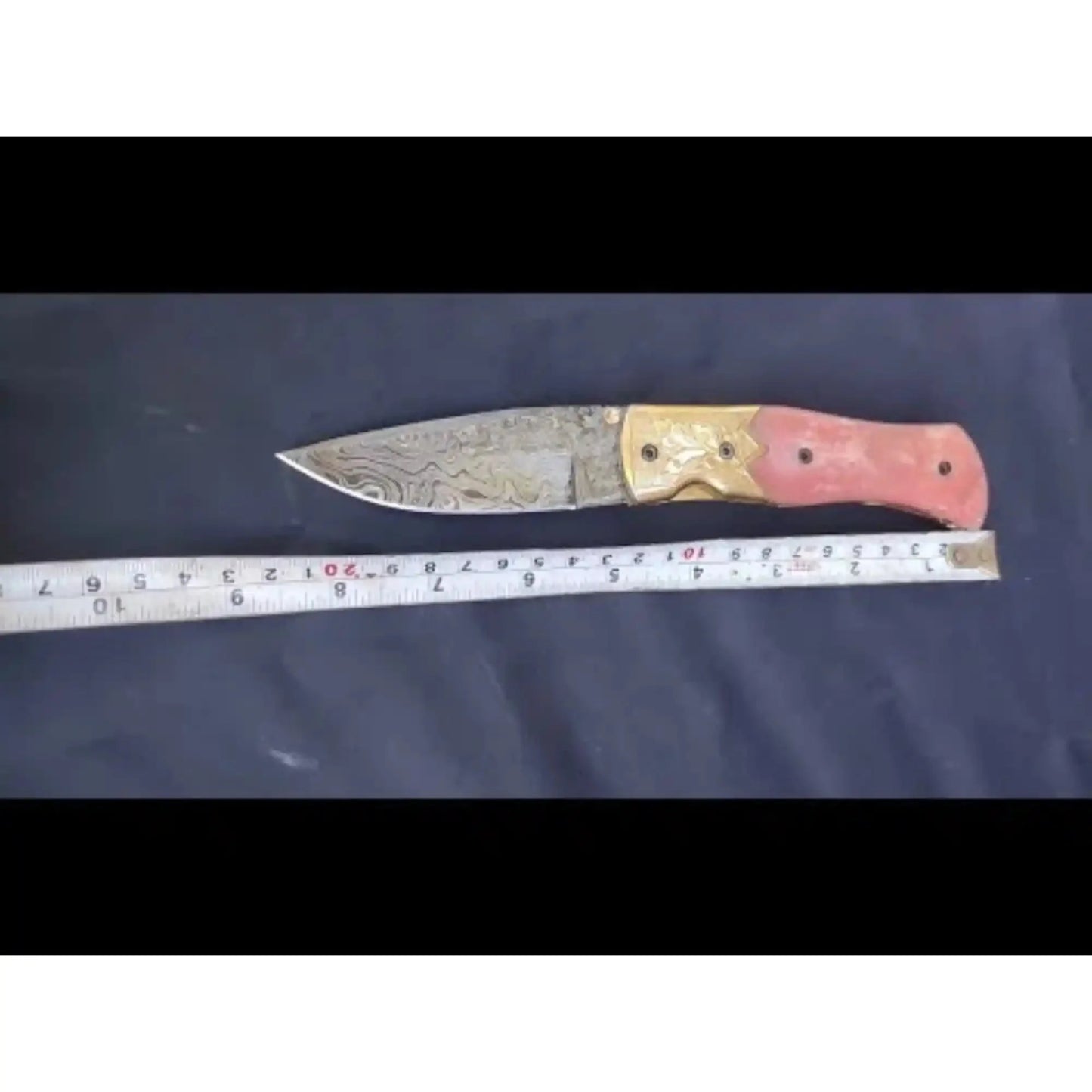 Handmade Damascus Folding Knife – Pink Colored Bone Handle with Brass Bolster | Pocket Knife
