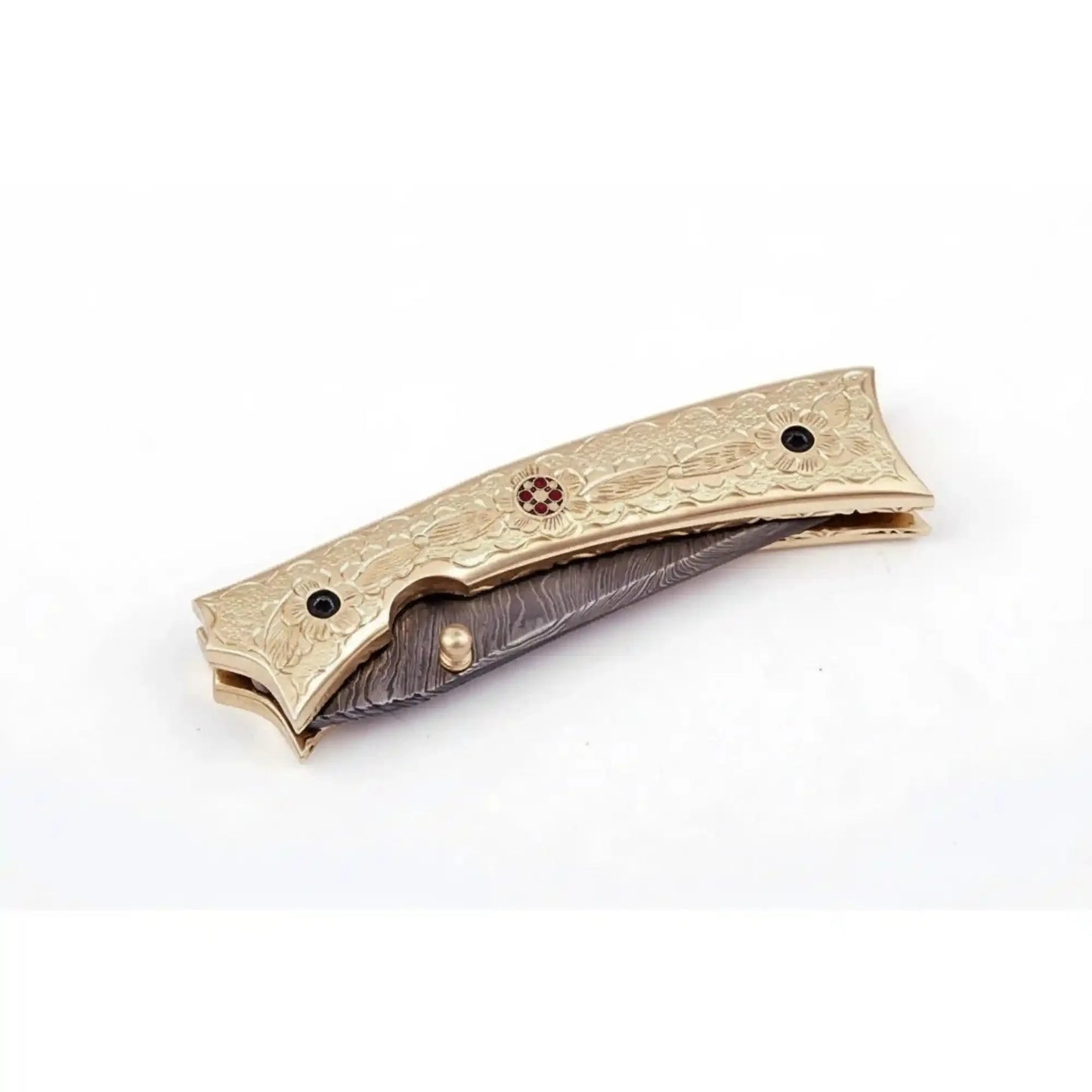 Handmade Damascus Folding Knife with Engraved Brass Handle & Precision Lock | JW SteelCrafts