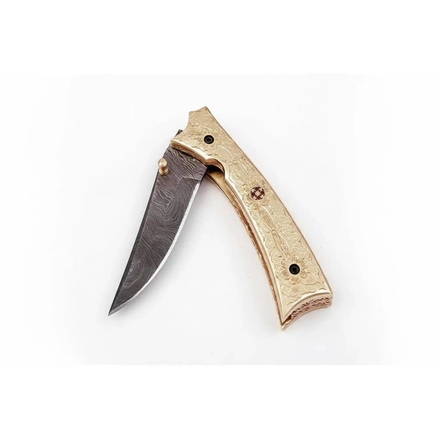 Handmade Damascus Folding Knife with Engraved Brass Handle & Precision Lock | JW SteelCrafts