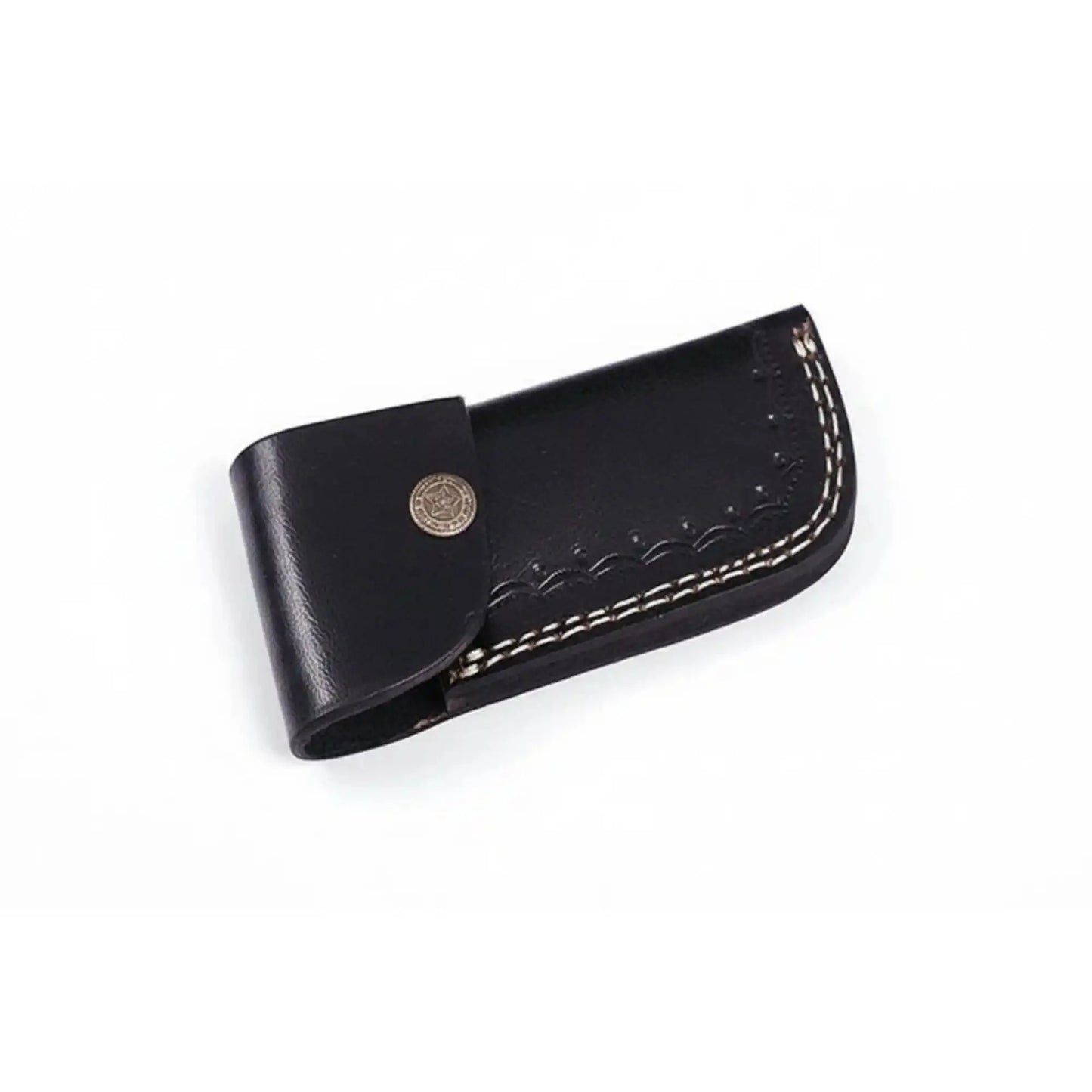 Handmade Damascus Folding Knife with Orange Pakka Wood Handle & Leather Sheath