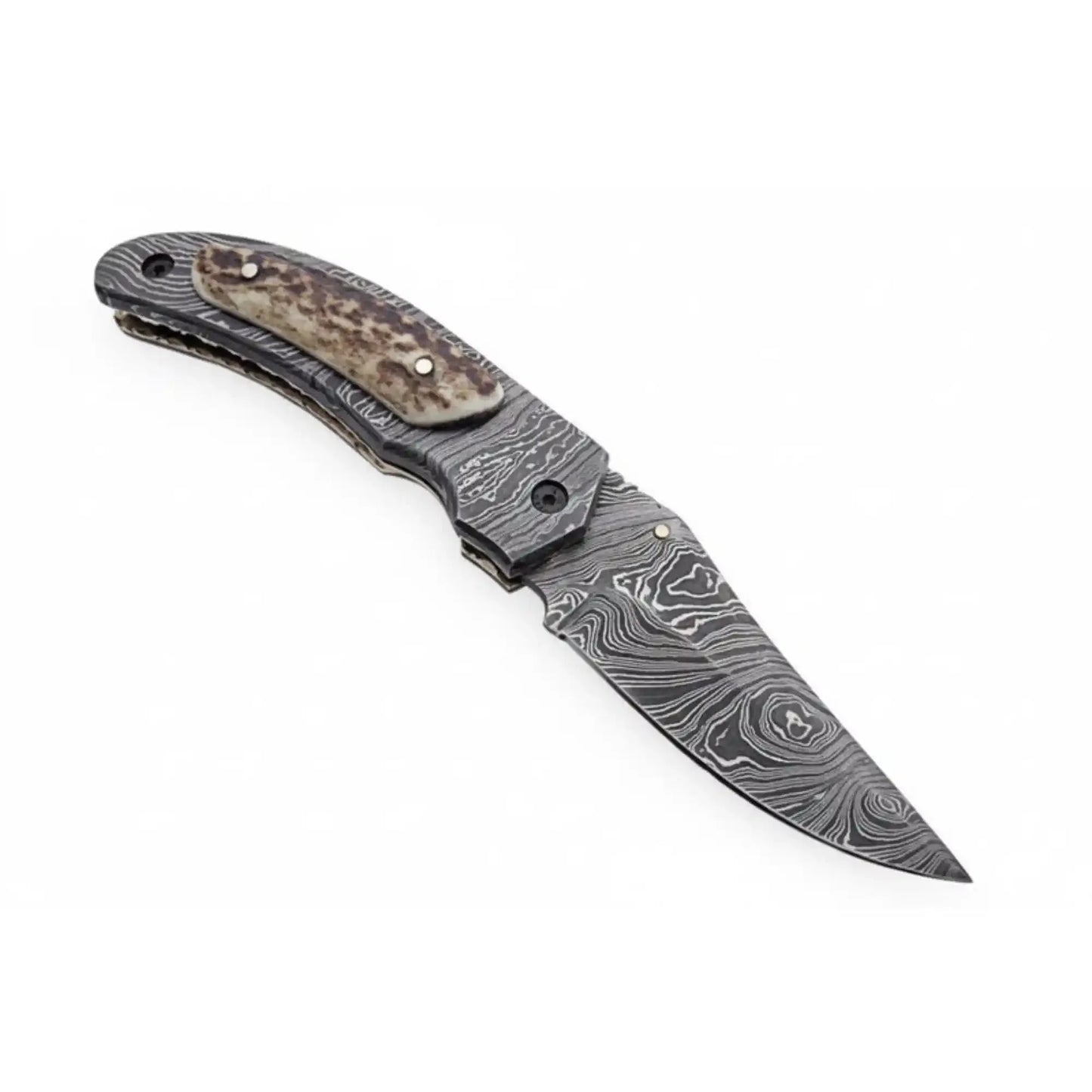 Handmade Damascus Folding Pocket Knife with Floral Engraved Handle – Compact EDC Knife by JW SteelCrafts