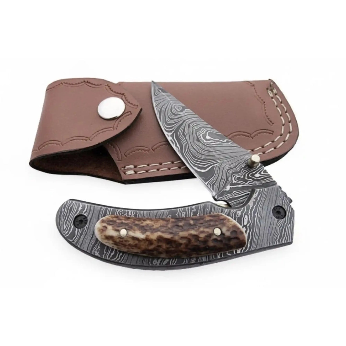 Handmade Damascus Folding Pocket Knife with Floral Engraved Handle – Compact EDC Knife by JW SteelCrafts