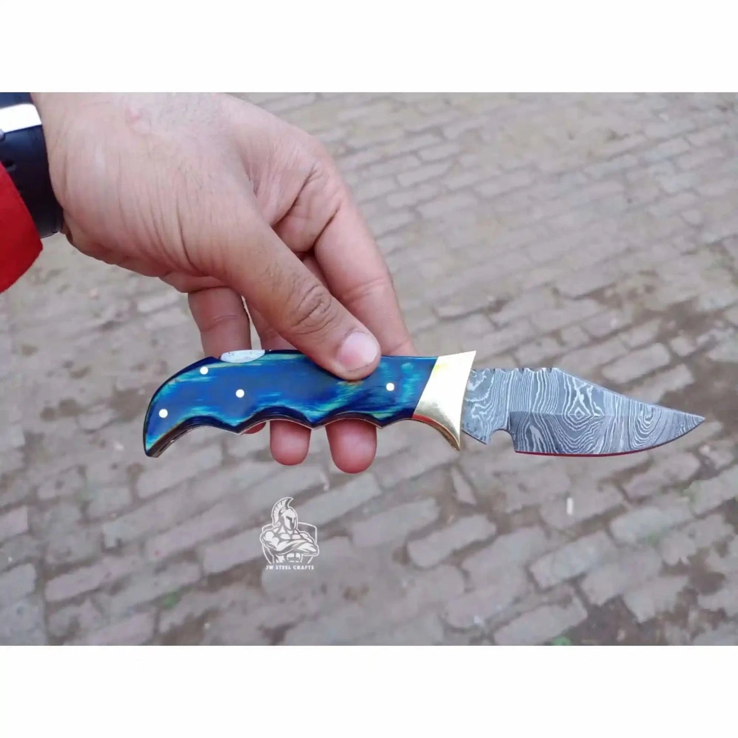 Handmade Damascus Pocket Knife | Colored Pakka Wood Folding EDC Knife